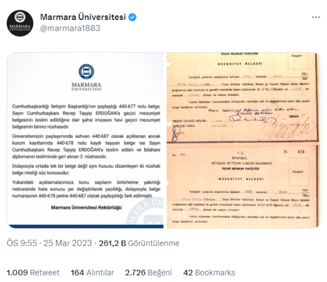 marmara universitesi cumhurbaskani erdogan in diplomasini yayinladi